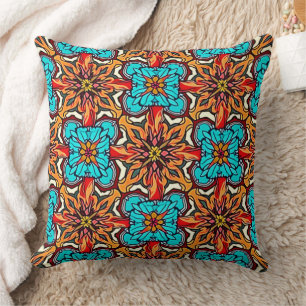 Coussin Mandala Répétitif Floral Vibrant Art