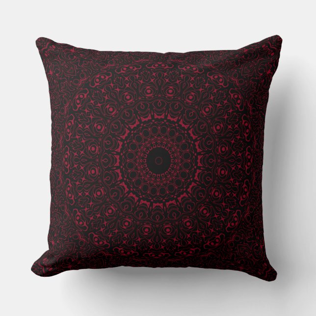 Coussin Mandala rouge Bourgogne avec symétrie ornementale (Recto)