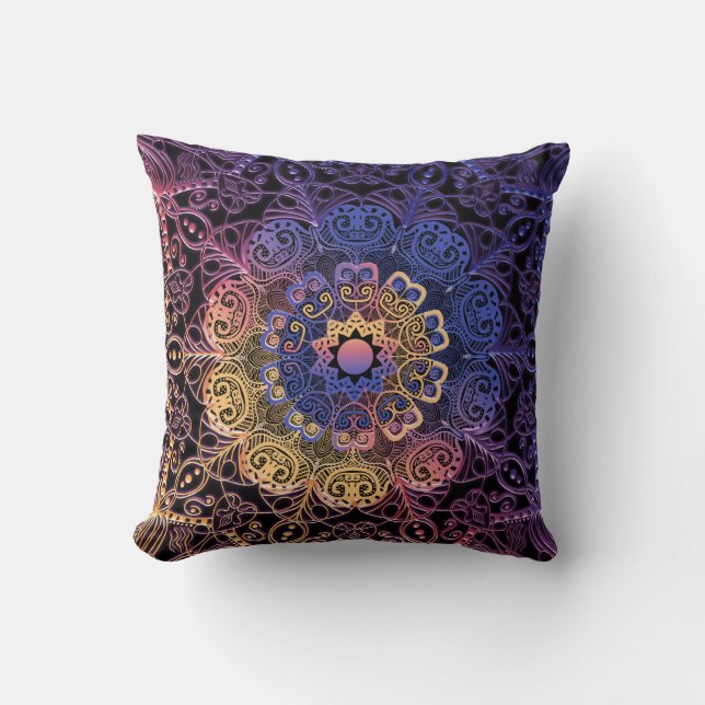 Coussin Mandala violet et jaune : dessin manuel (Recto)