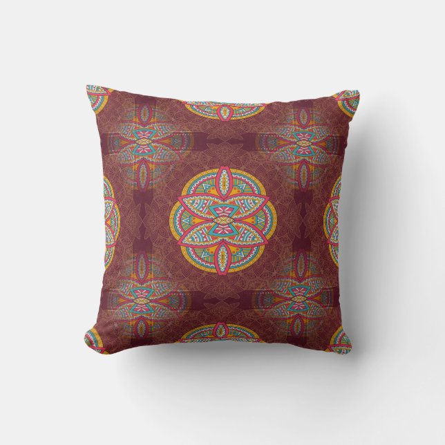 Coussin Mandalas en motifs mixtes Maroon (Recto)