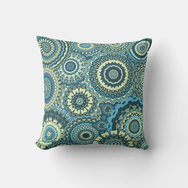 Coussin Mandalas verts multicolores (Recto)