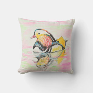 Coussin Mandarin Duck Ink et peinture aquarelle