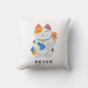 Coussin Maneki Neko White Chat, symbole de bonne chance