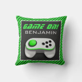Coussin Manette de jeu vidéo verte et blanche Chambre d'en (Verso)