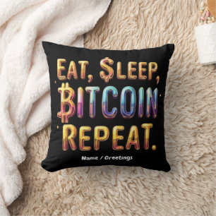 Coussin Manger, Dormir, Bitcoin, Répéter Une Cryptomonnaie