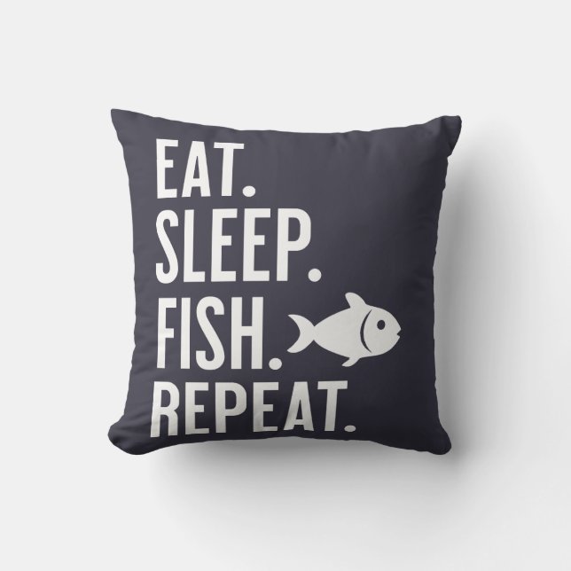 Coussin Manger. Dormir. Poisson. Recommencer. Décor de pêc (Recto)