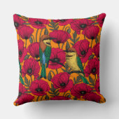 Coussin Mangeurs d'abeilles et pavots sur orange (Verso)