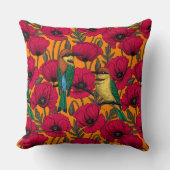 Coussin Mangeurs d'abeilles et pavots sur orange (Recto)