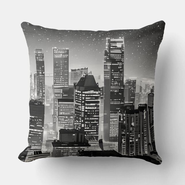 Coussin Manhattan Under the Stars en noir et blanc (Recto)