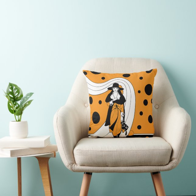 Coussin Mannequin rétro sur cathedrale, mode Art déco vint (Chaise)