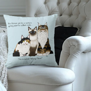 Coussin Many Paws Drôle Humour Ménopause Chat Dame Bleu