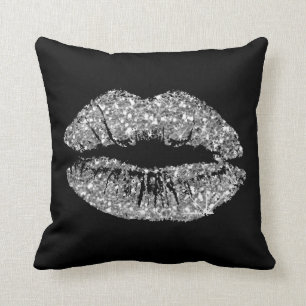 Coussin Maquillage argenté gris noir de lèvres de baiser