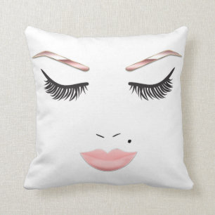 Coussin Maquillage or rose visage sourcils lèvres glam bea