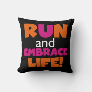 Coussin Marathon de course de course de texte rose orange