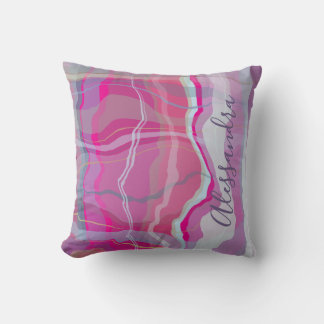 Coussin Marble Custom Name Check Plaid Pink Purple Stripes