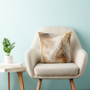 Coussin Marbre abstrait blanc et or ivoire