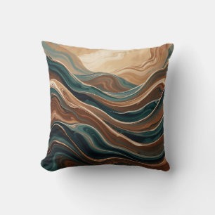 Coussin Marbre Abstrait Fluide Brun Sarcelle