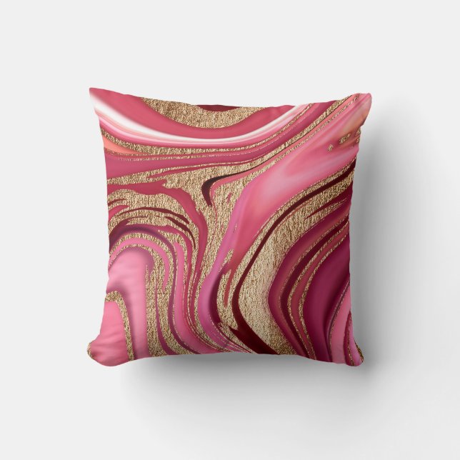 Coussin marbre Abstrait rose liquide avec parties scintill (Recto)