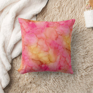 Coussin Marbre aquarelle rose pêche et or doux