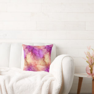 Coussin Marbre Aquarelle Rose Violet et Pêche Doux