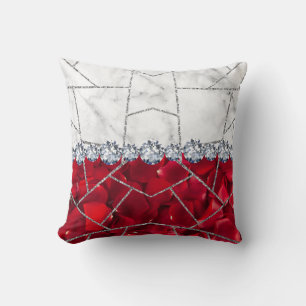 Coussin Marbre Argenté Blanc Rose Noir Paillettes