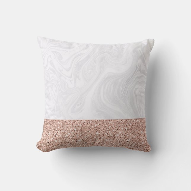 Coussin Marbre blanc chic avec Parties scintillant or Rose (Recto)
