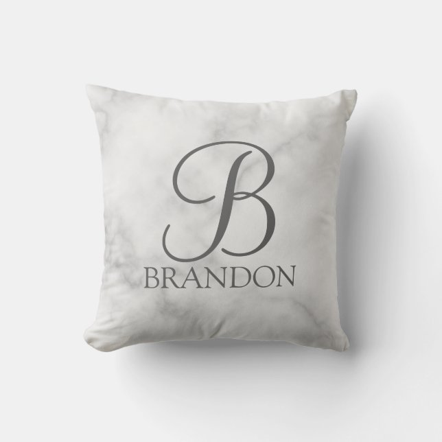 Coussin Marbre blanc de script personnalisé Monogramme et  (Recto)