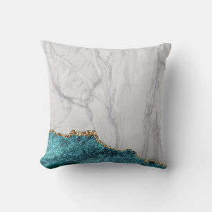 Coussin Marbre Blanc Doré Agate Noire