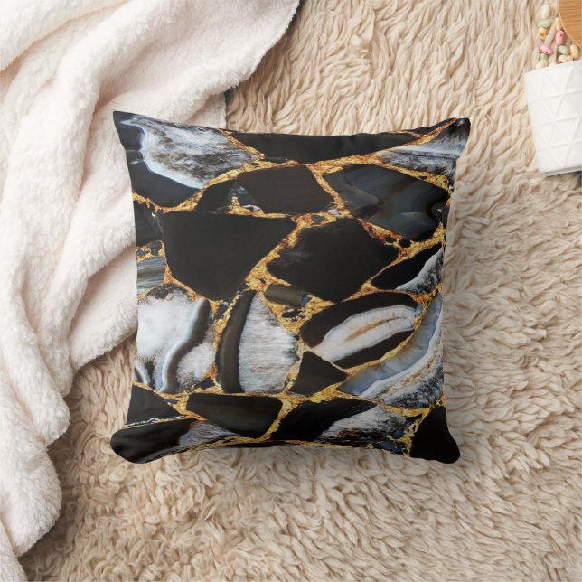 Coussin Marbre blanc doré et noir (Couverture)