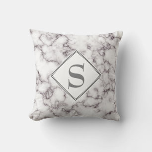 Coussin Marbre Blanc Élégant et Gris Monogramme