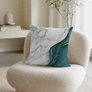 Coussin Marbre blanc moderne avec sarcelle foncée et or