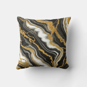 Coussin Marbre blanc noir de luxe aspect marbré