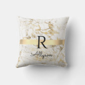 Coussin Marbre Blanc & Or Barre Or, DIY Monogramme Nom Noi (Verso)