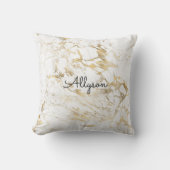 Coussin Marbre Blanc & Or, Nom ou Monogramme en Écriture N (Recto)