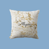 Coussin Marbre Blanc & Or, Nom ou Monogramme en Script Noi