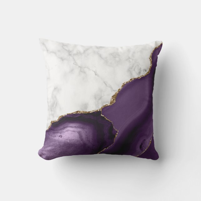 Coussin Marbre blanc Purple Agate Parties scintillant or (Recto)