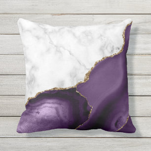 Coussin Marbre blanc Purple Agate Parties scintillant or