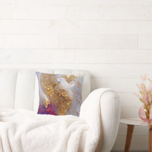 Coussin Marbre Blanc Tourbillon avec Or Liquide