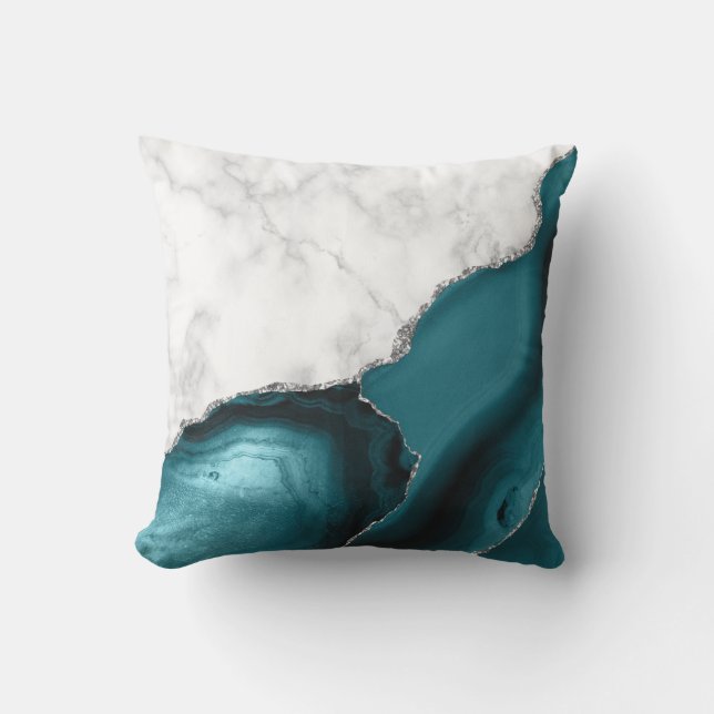 Coussin Marbre blanc Turquoise Agate Argent (Recto)