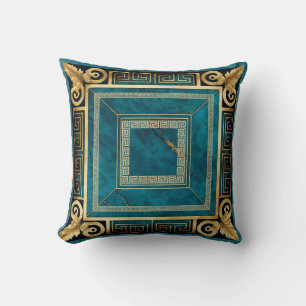 Coussin Marbre bleu cobalt Art Déco grec floral sans coutu