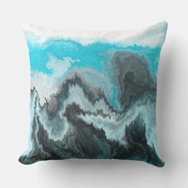 Coussin Marbre bleu, noir et gris Fluid Art (Recto)