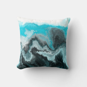 Coussin Marbre bleu, noir et gris Fluid Art