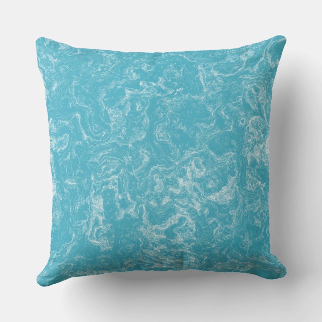 Coussin Marbre bleu turquoise et blanc abstrait (Verso)