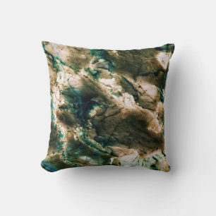 Coussin Marbre coloré élégant Tan Brown et Aqua