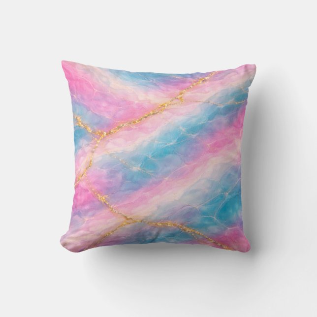 Coussin Marbre Cotton Candy avec Veinures Dorées (Recto)