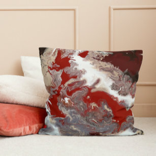 Coussin Marbre d'art Abstrait gris-rouge marron bordeaux