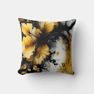 Coussin marbre de fleurs d'or noir