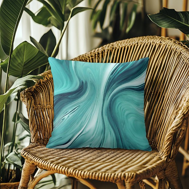 Coussin Marbre de liquide vert sarcelle abstrait (Créateur téléchargé)