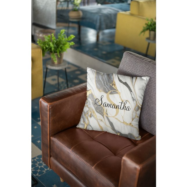 Coussin Marbre de luxe Personnalisé Gold Gris & Blanc (Créateur téléchargé)