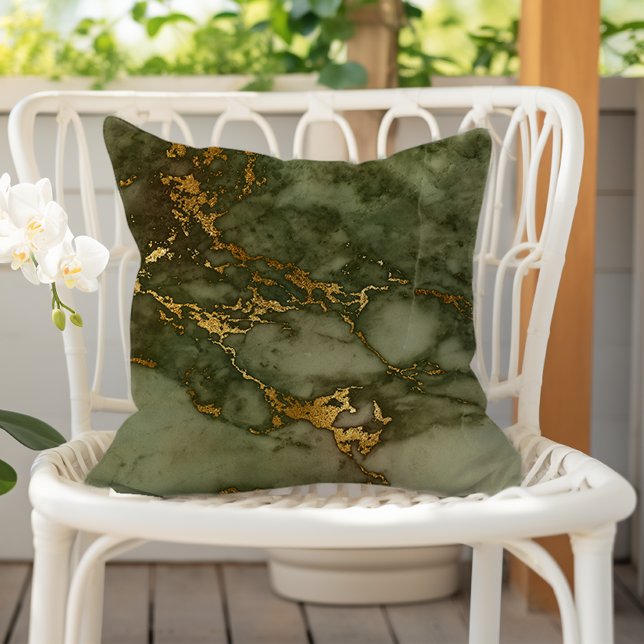 Coussin Marbre de luxe vert olive et or (Créateur téléchargé)